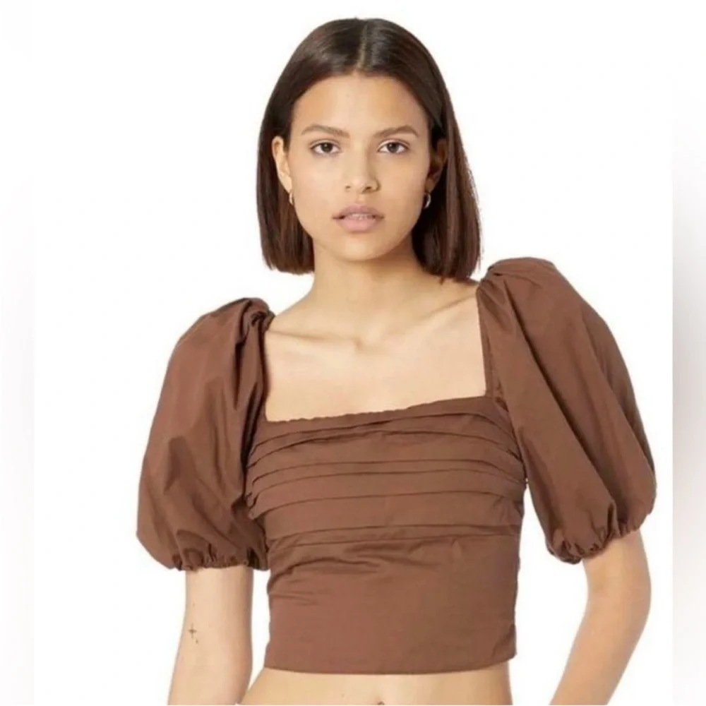 Abercrombie & Fitch cotton Puff Sleeve Smocked Back‎ Crop Top Brown Size XL